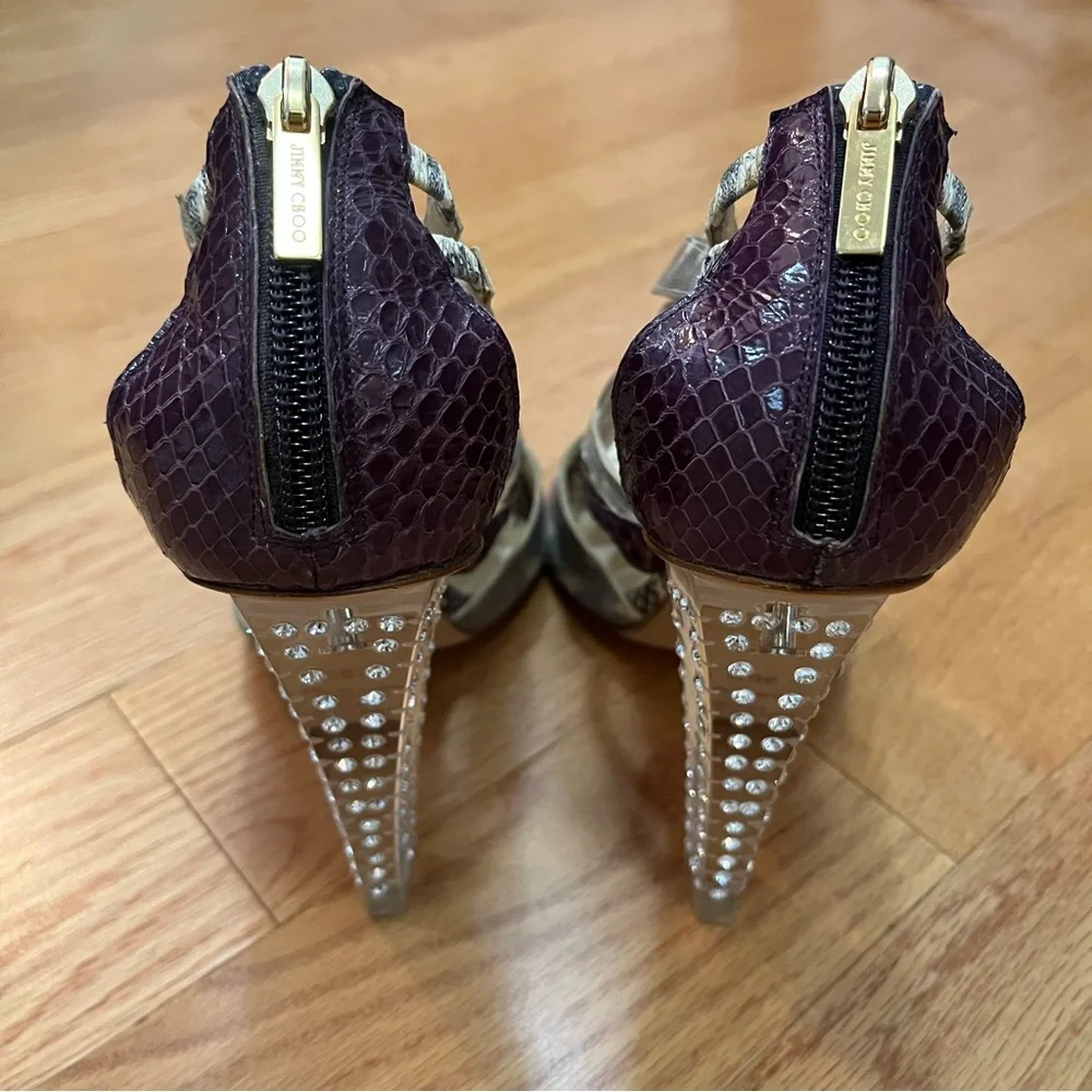 Jimmy Choo Multi Color Python and Lizard Cyndi Lucite Rhinestone Heels - Picture 10 of 15